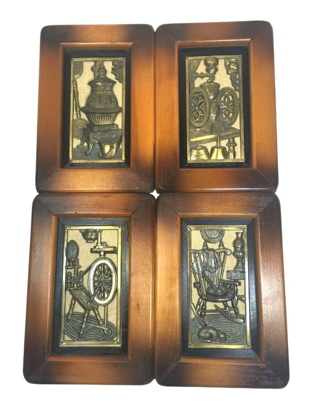 UCAGCO Vintage Relief 3D Plaques Set of 4 Wall Art Folk Art Cottage 60s-70s